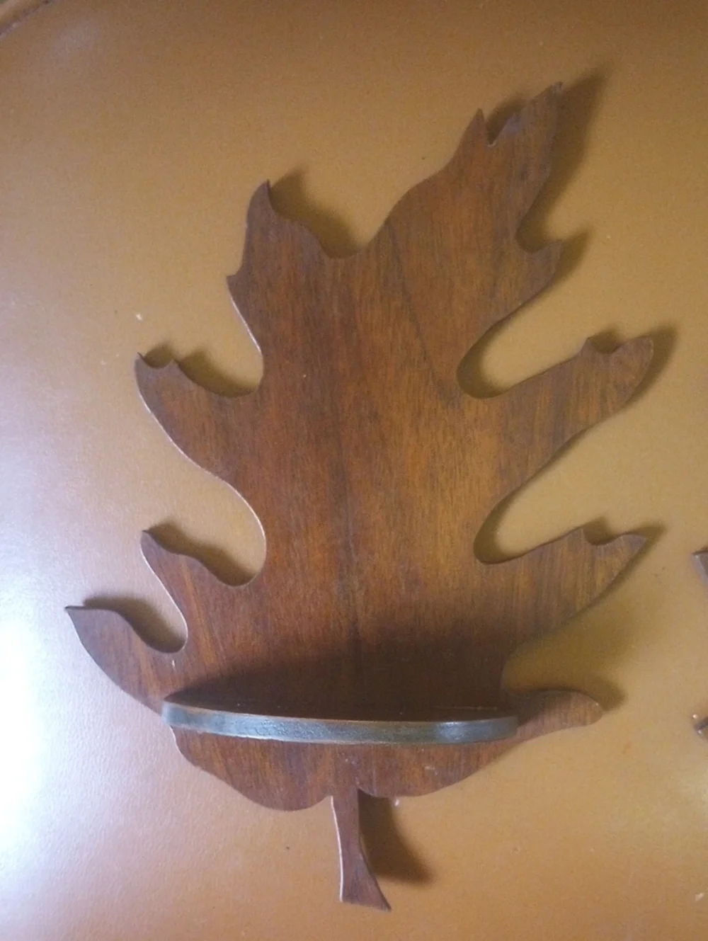 3 Wooden Vintage Mini Display Shelves Shaped Like Oak Leaves